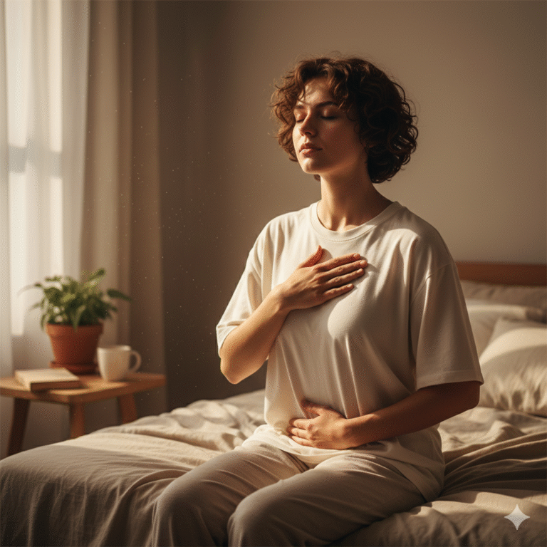 breathing exercise by a lady