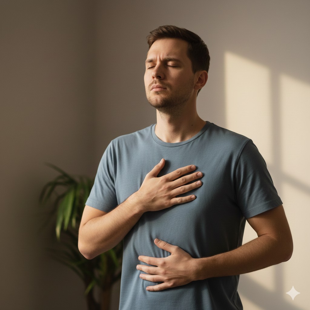 a person doing breathing practice to overcome stammering